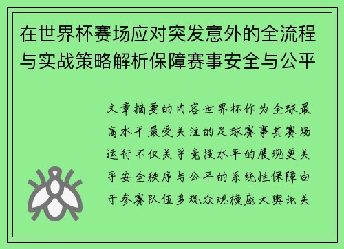 在世界杯赛场应对突发意外的全流程与实战策略解析保障赛事安全与公平 在世界杯赛场应对突发意外的全流程与实战策略解析保障赛事安全与公平